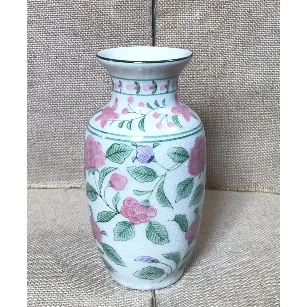 Vintage Windsor Flower Floral Cermaic Vase 6 3/4 Inch Cottage Grandma Core